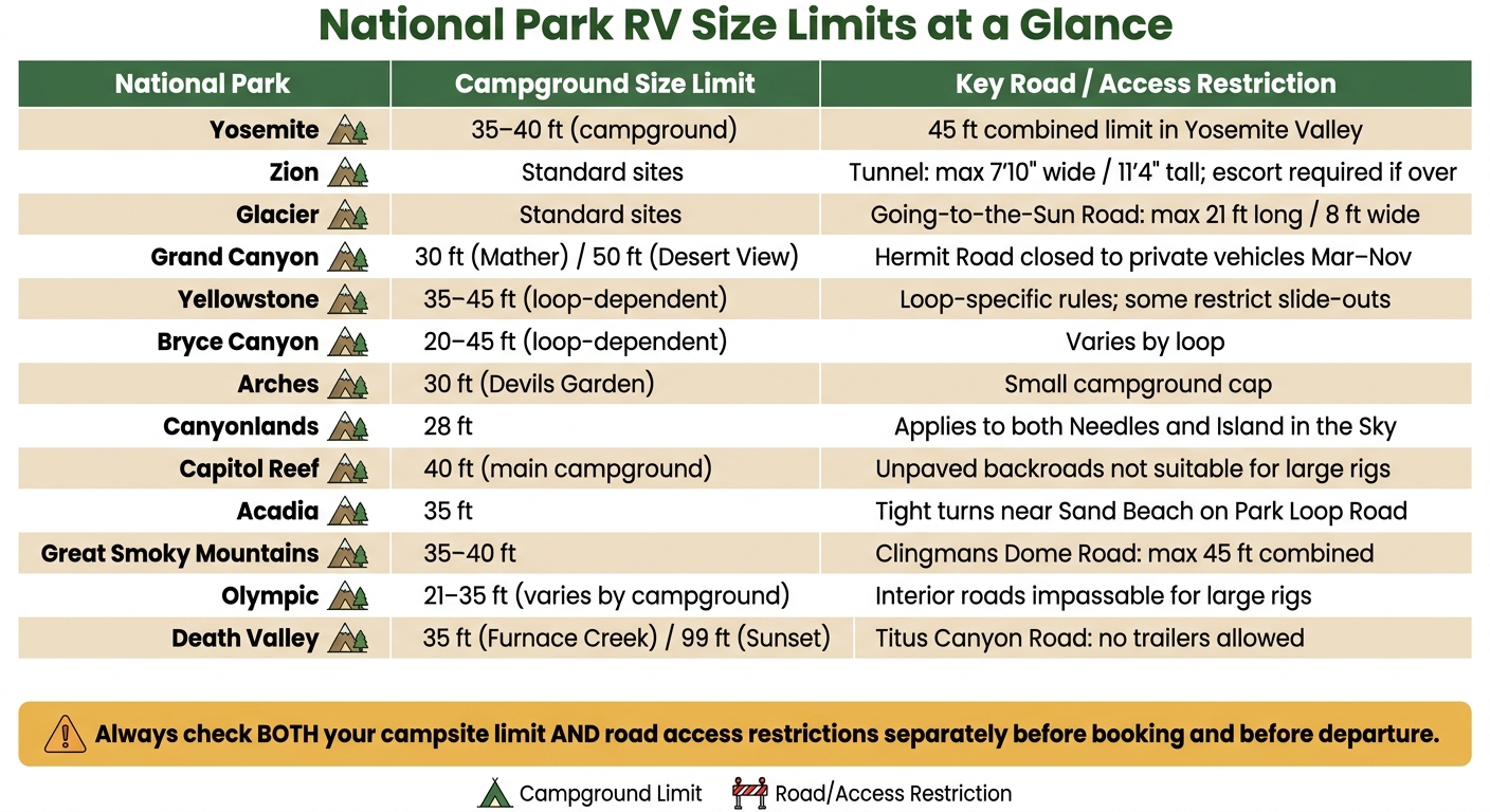 National Park RV Size Limits: Quick Reference Guide