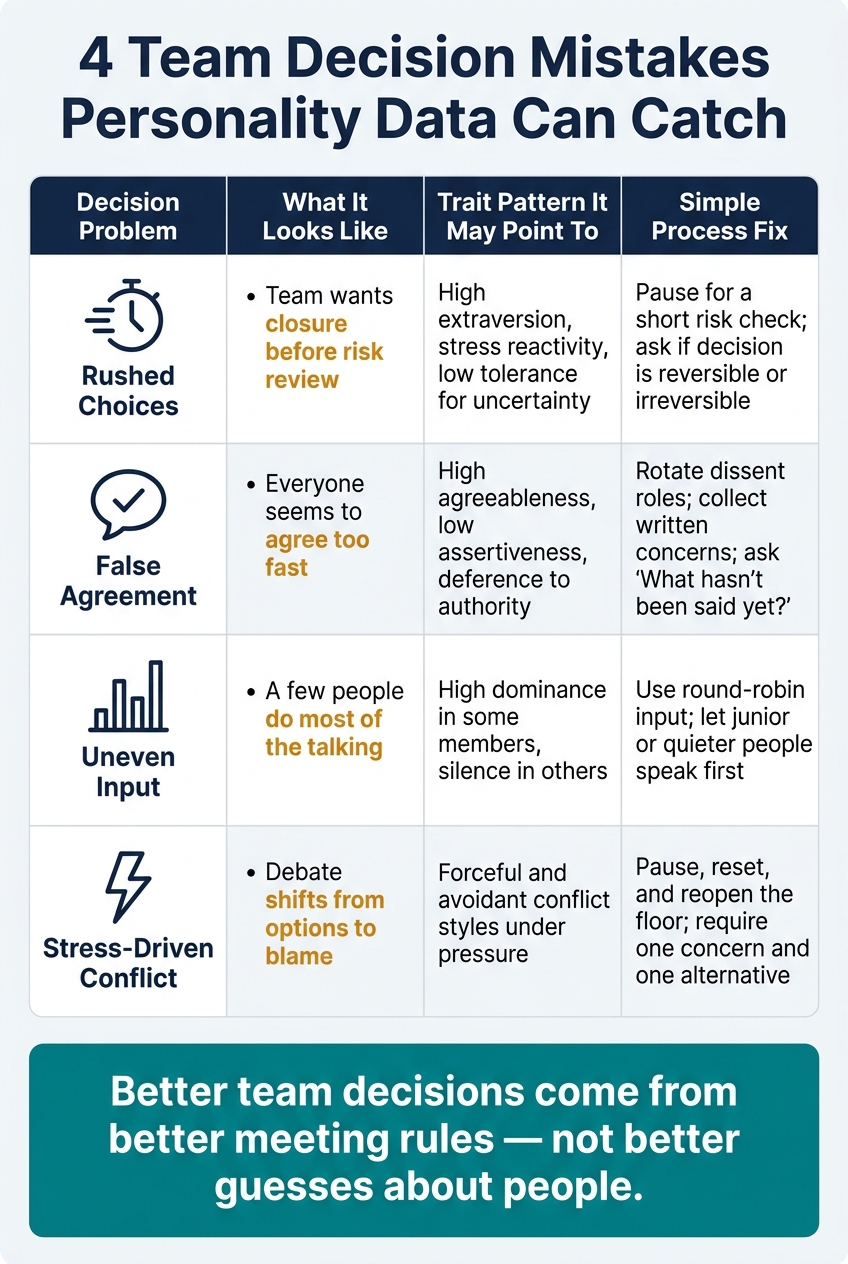 4 Team Decision Mistakes: Personality Signals & Process Fixes