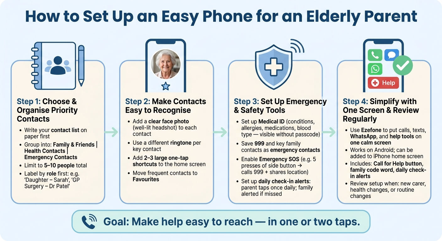 How to Set Up an Easy Phone for an Elderly Parent (4-Step Guide)