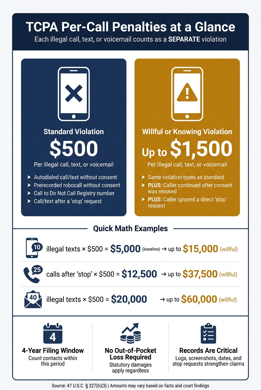 TCPA Violation Penalties: $500 vs $1,500 Per Call Explained