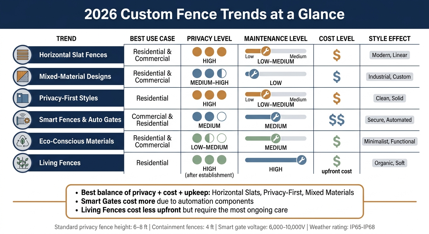 2026 Custom Fence Trends: Privacy, Upkeep & Cost Compared