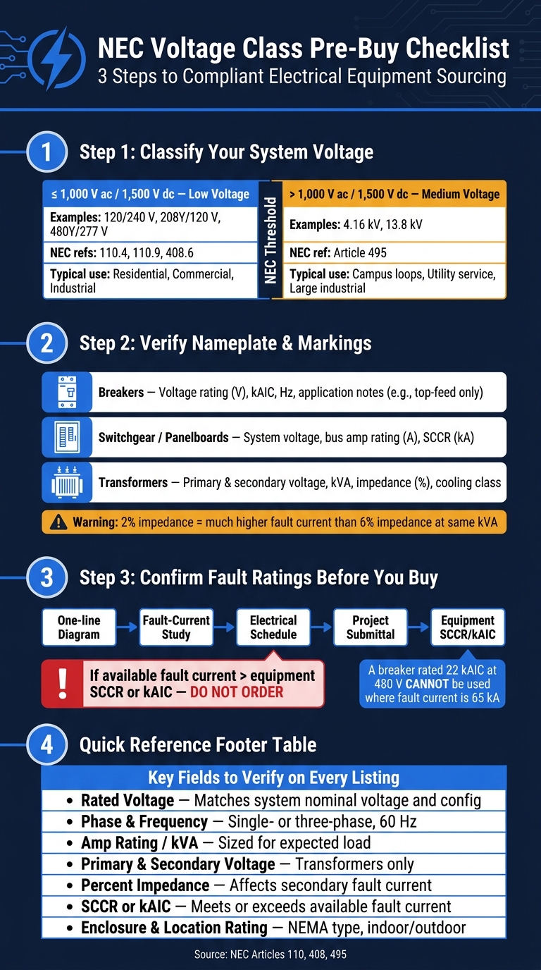 NEC Voltage Class Pre-Buy Checklist for Electrical Equipment
