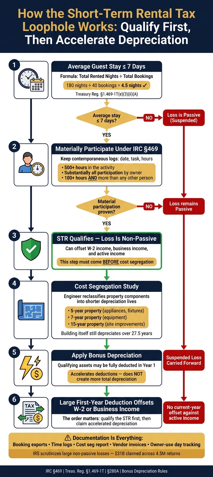STR Tax Loophole: Step-by-Step Qualification & Cost Segregation Strategy