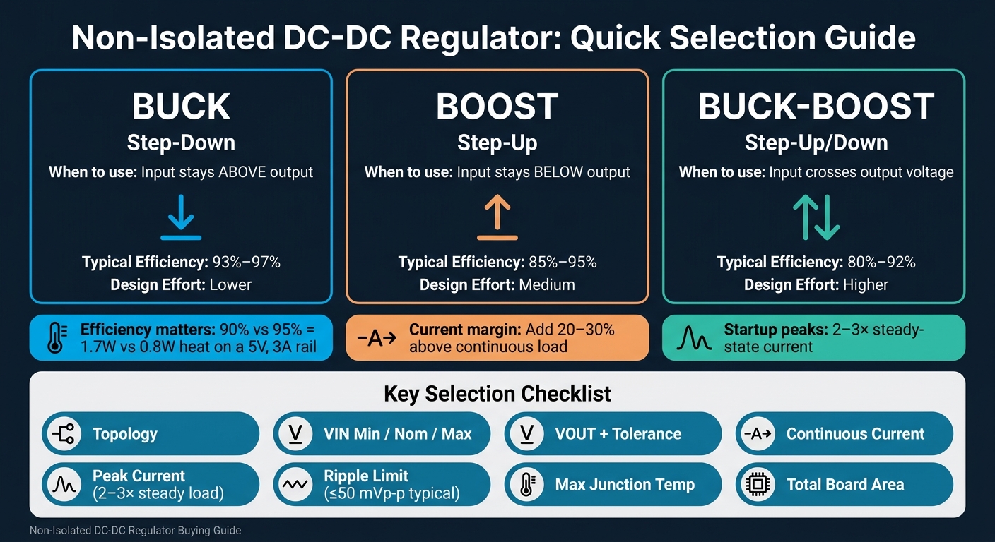 Non-Isolated DC-DC Regulator Types: Buck vs Boost vs Buck-Boost Compared