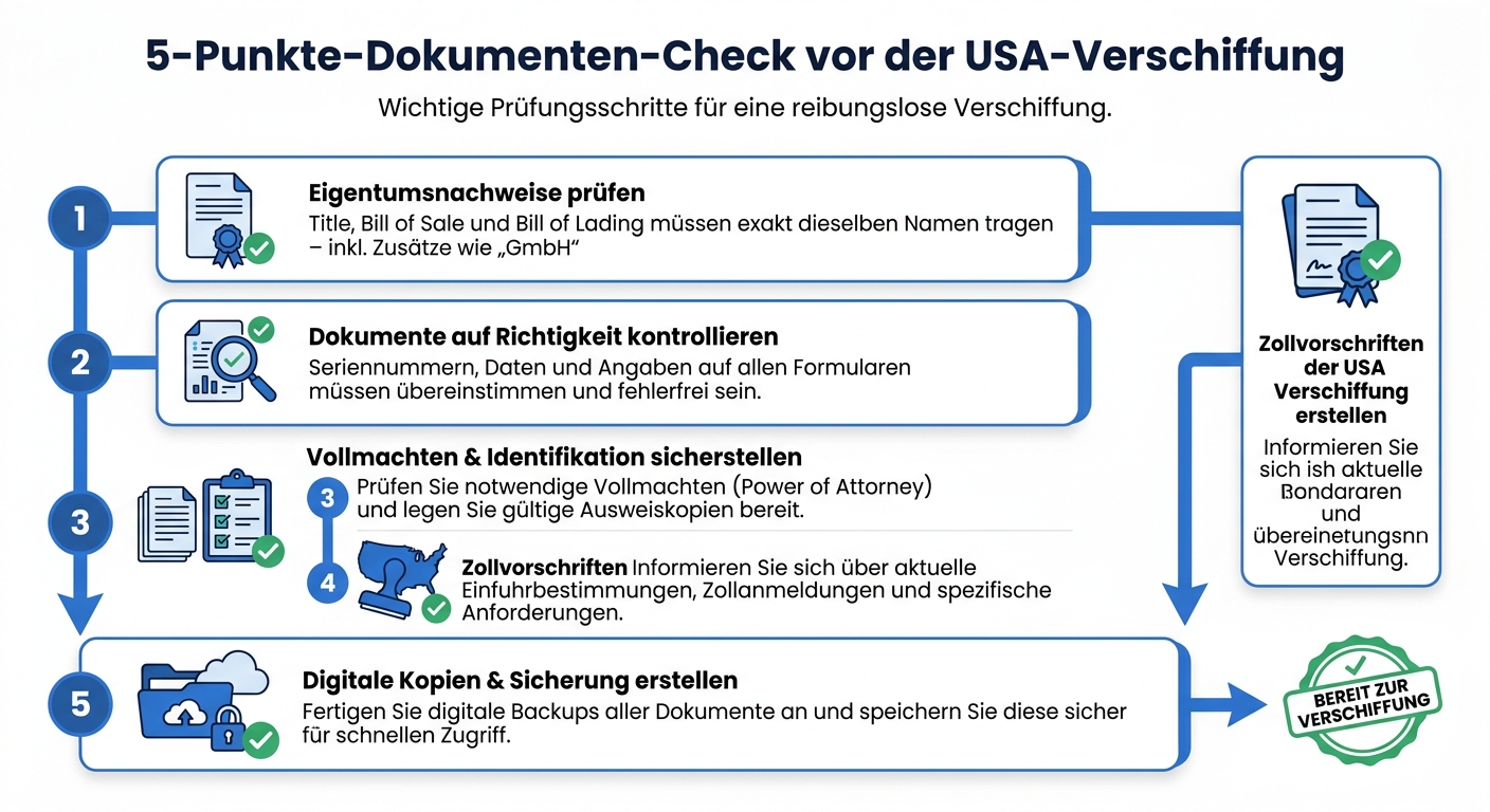 Fahrzeugdokumente USA-Import: 5-Punkte-Prüfung vor der Verschiffung