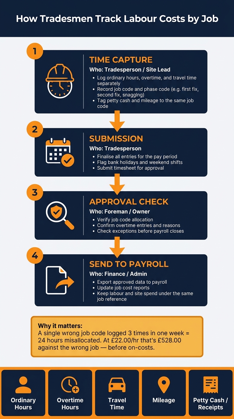 How Tradesmen Track Labour Costs by Job: The Daily-to-Payroll Process