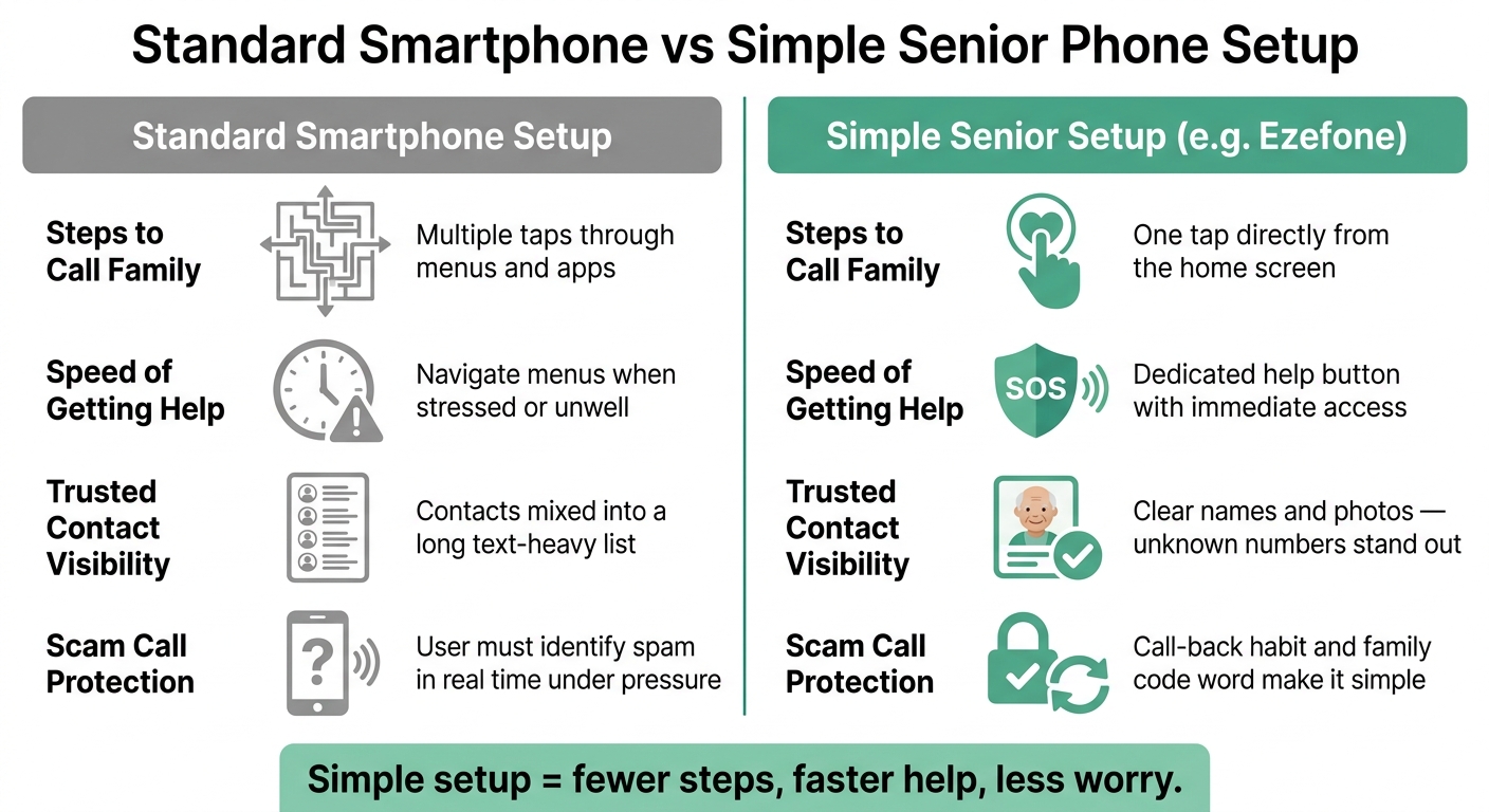 Standard Phone vs Simple Senior Phone Setup: Key Safety Features Compared