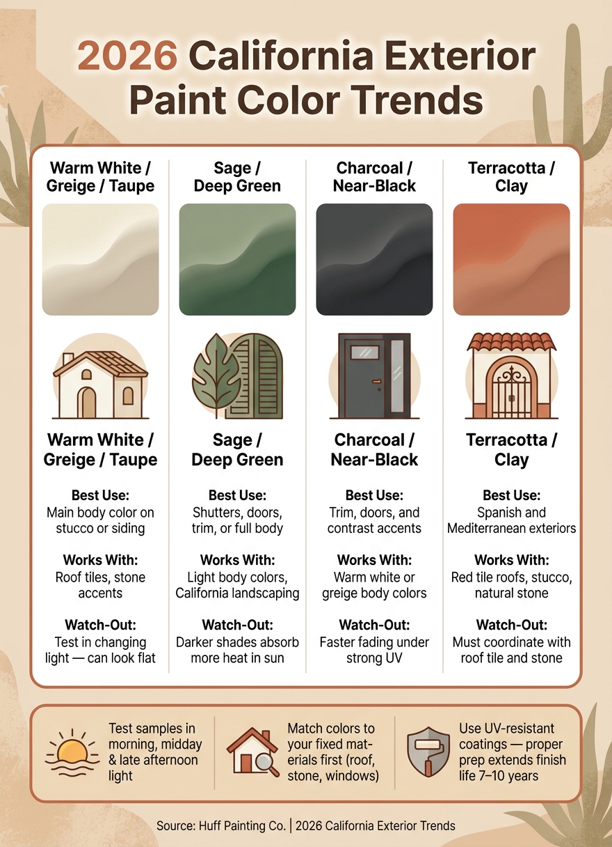 2026 California Exterior Paint Colors: Best Uses & Watch-Outs