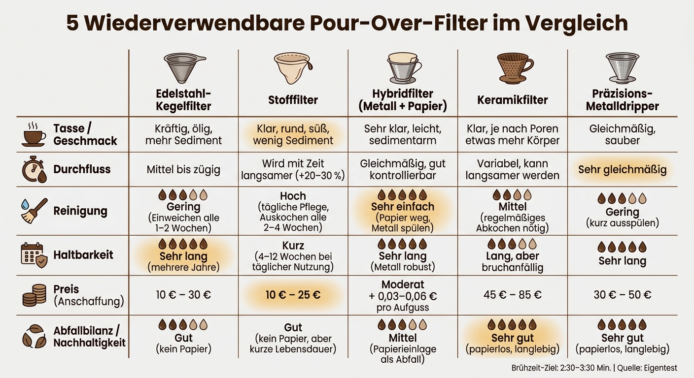 5 Wiederverwendbare Pour-Over-Filter im Vergleich