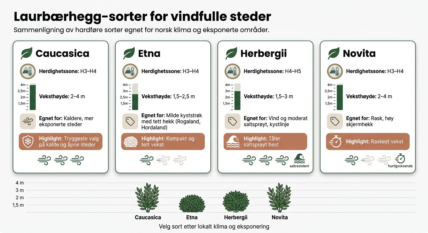 Laurbærhegg-sorter for vindfulle steder: Sammenligning