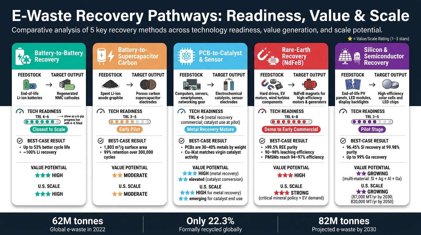 E-Waste Recovery Pathways: Readiness, Value & Scale Compared