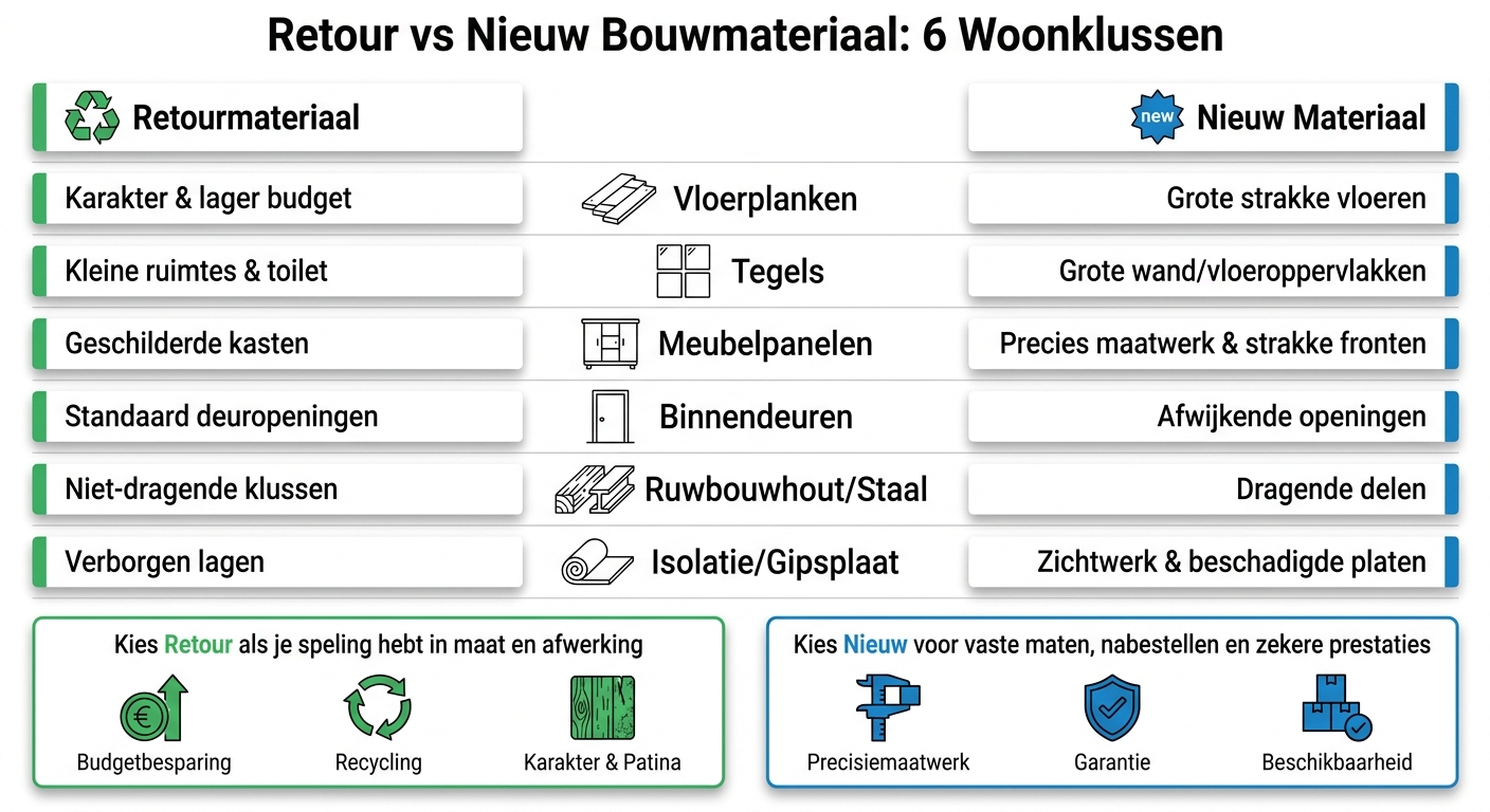 Retour vs Nieuw Bouwmateriaal: 6 Woonklussen Vergeleken