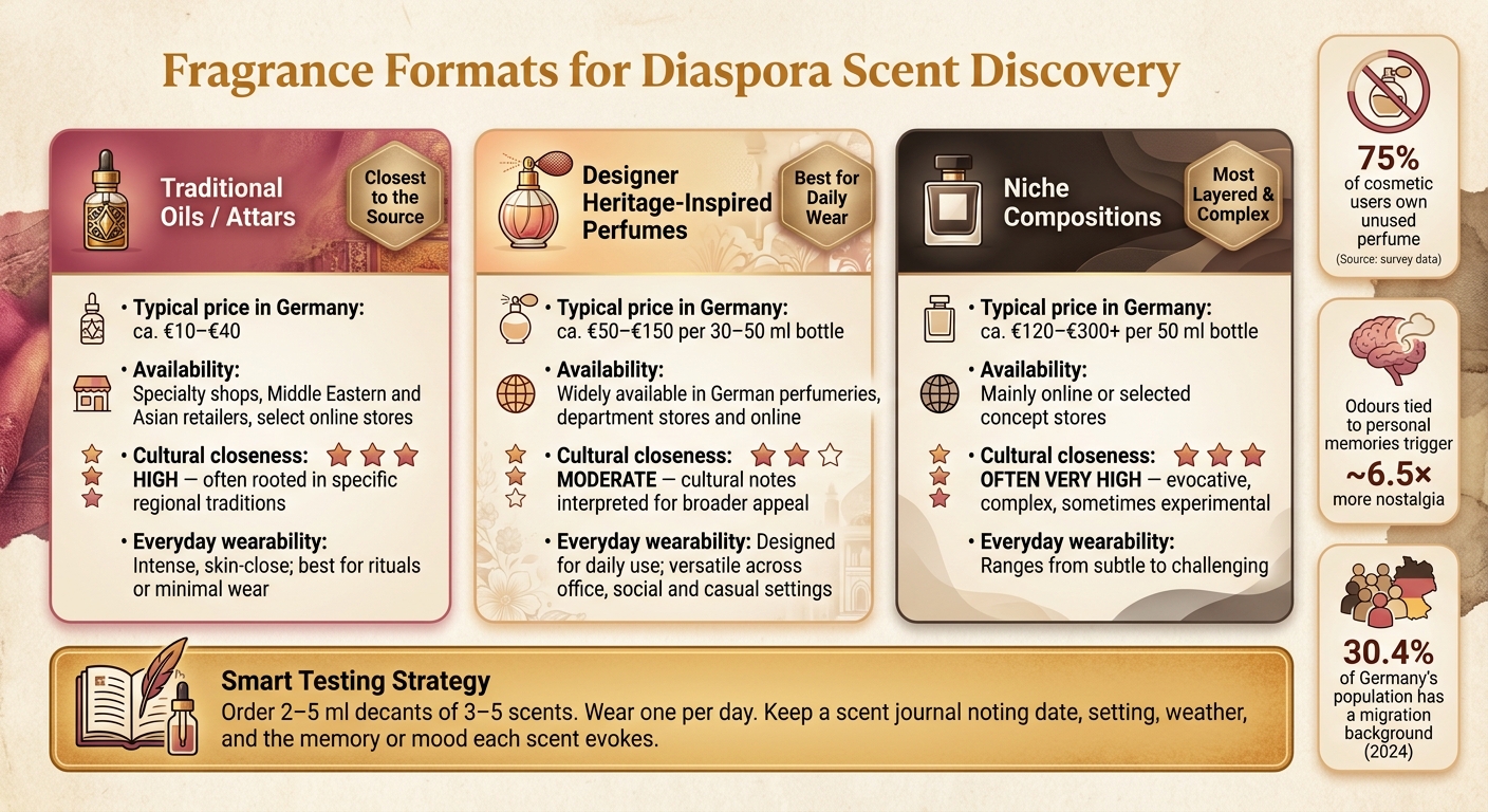 Fragrance Formats for Diaspora Scent Discovery: Cost, Access & Cultural Fit