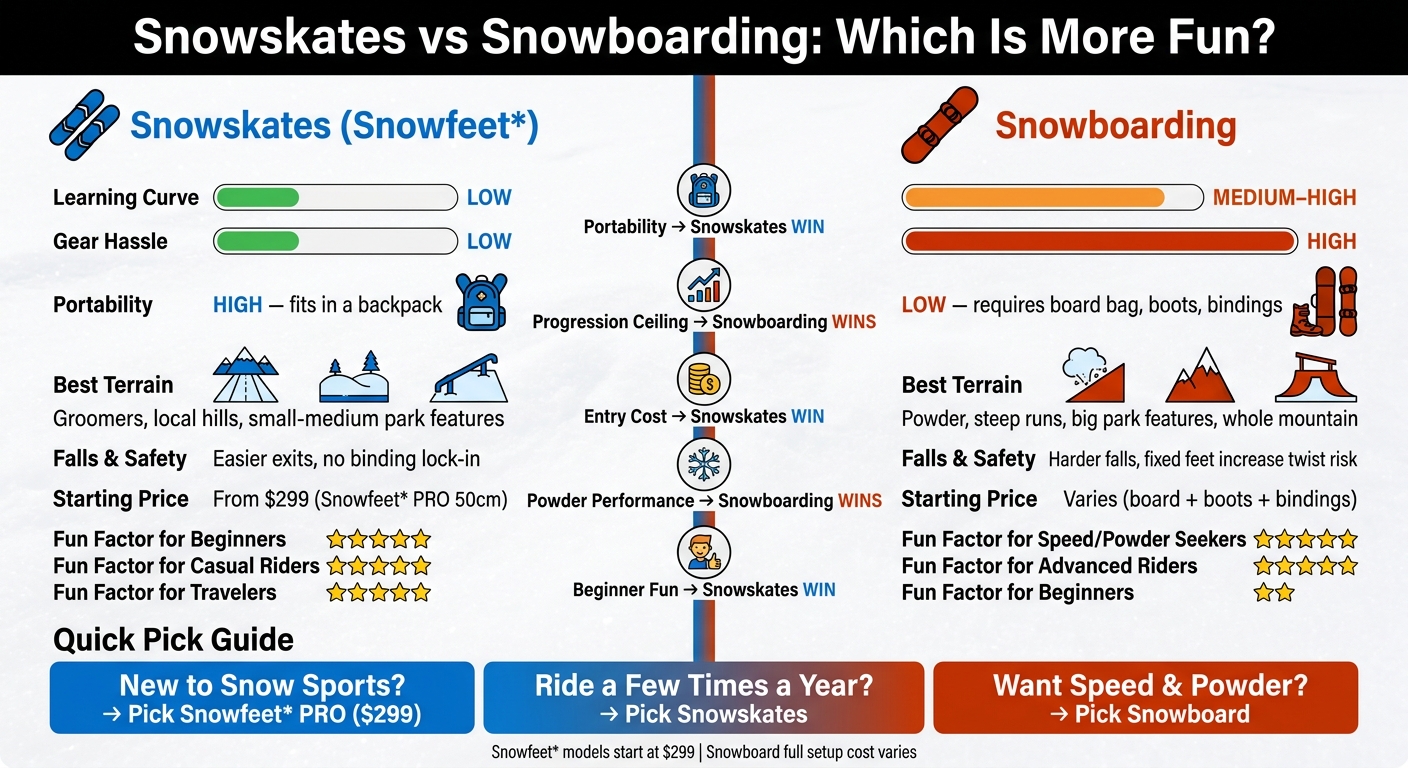 Snowskates vs Snowboarding: Side-by-Side Comparison