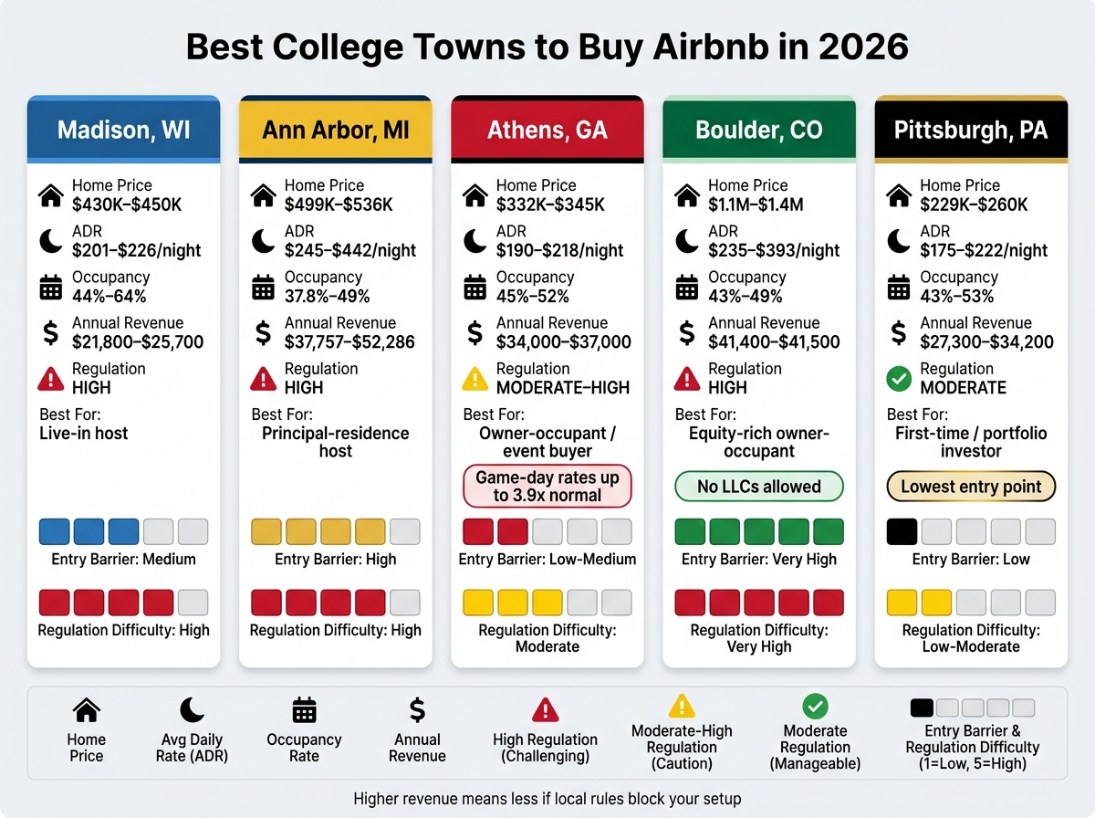Best College Towns for Airbnb 2026: Market Comparison