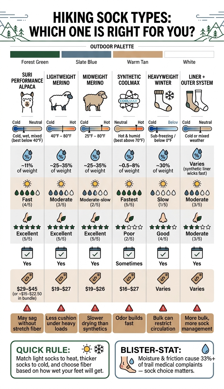 Hiking Sock Types Compared: Temperature, Moisture & Use Case