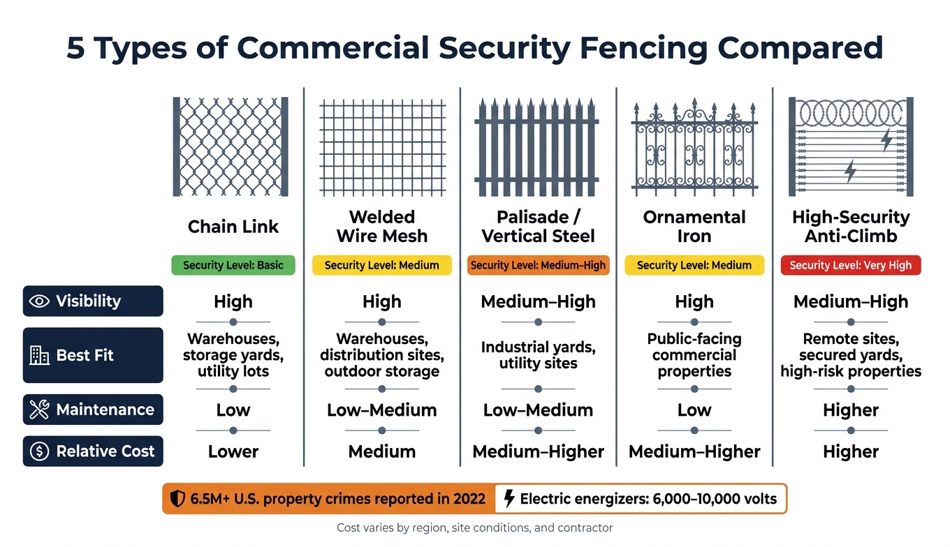 5 Types of Commercial Security Fencing Compared