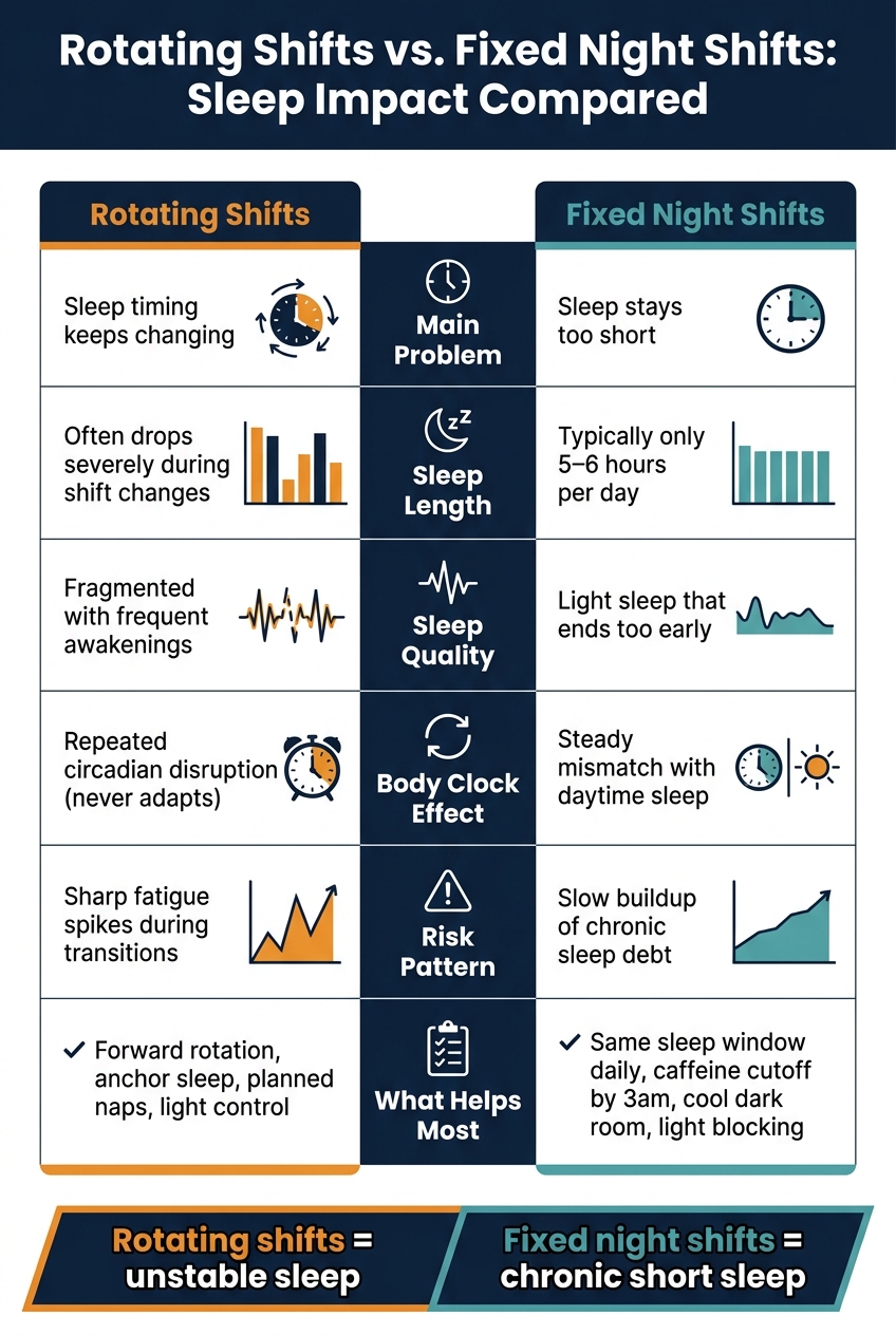 Rotating Shifts vs. Fixed Night Shifts: Sleep Impact Compared