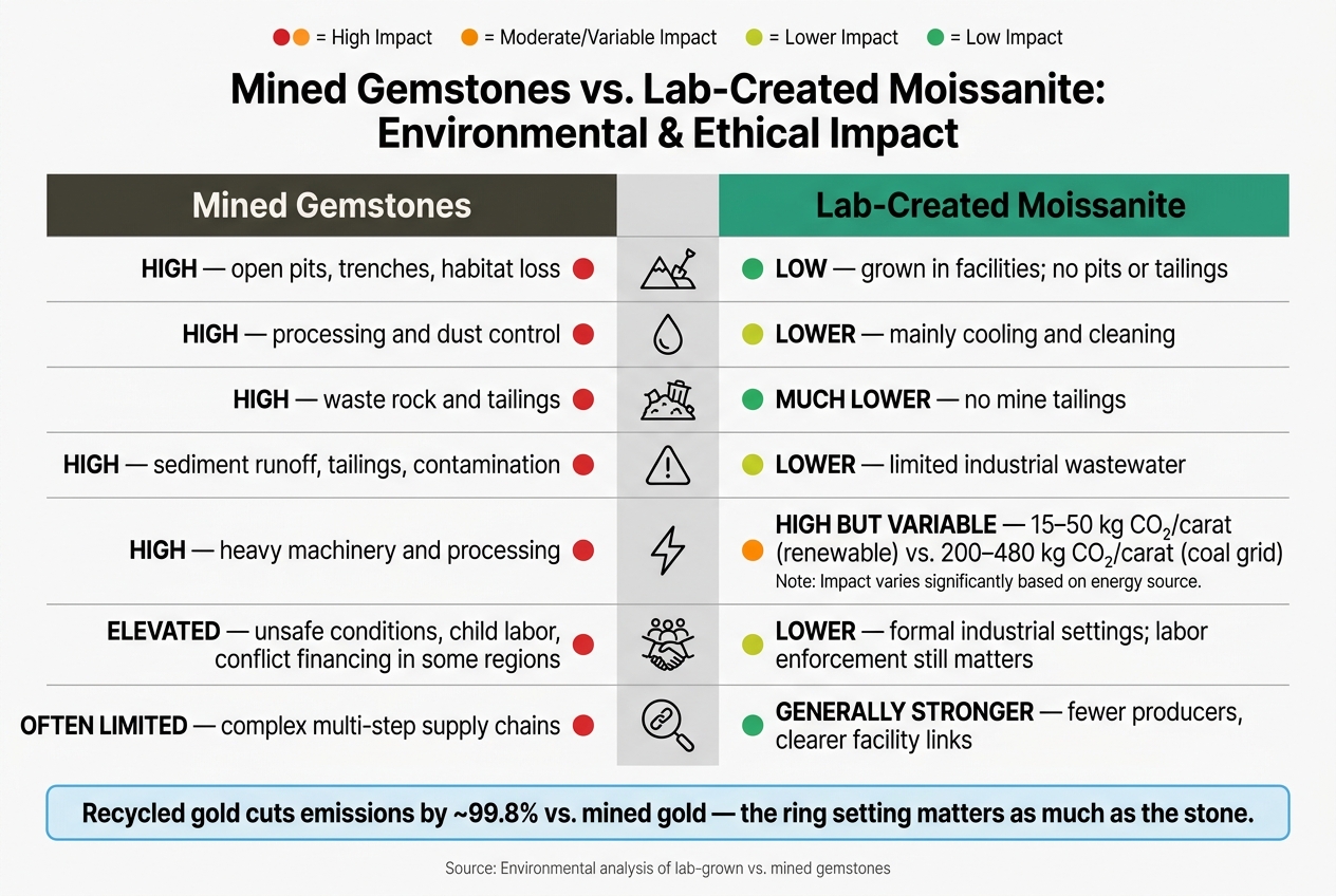 Mined Gemstones vs. Lab-Created Moissanite: Environmental & Ethical Impact