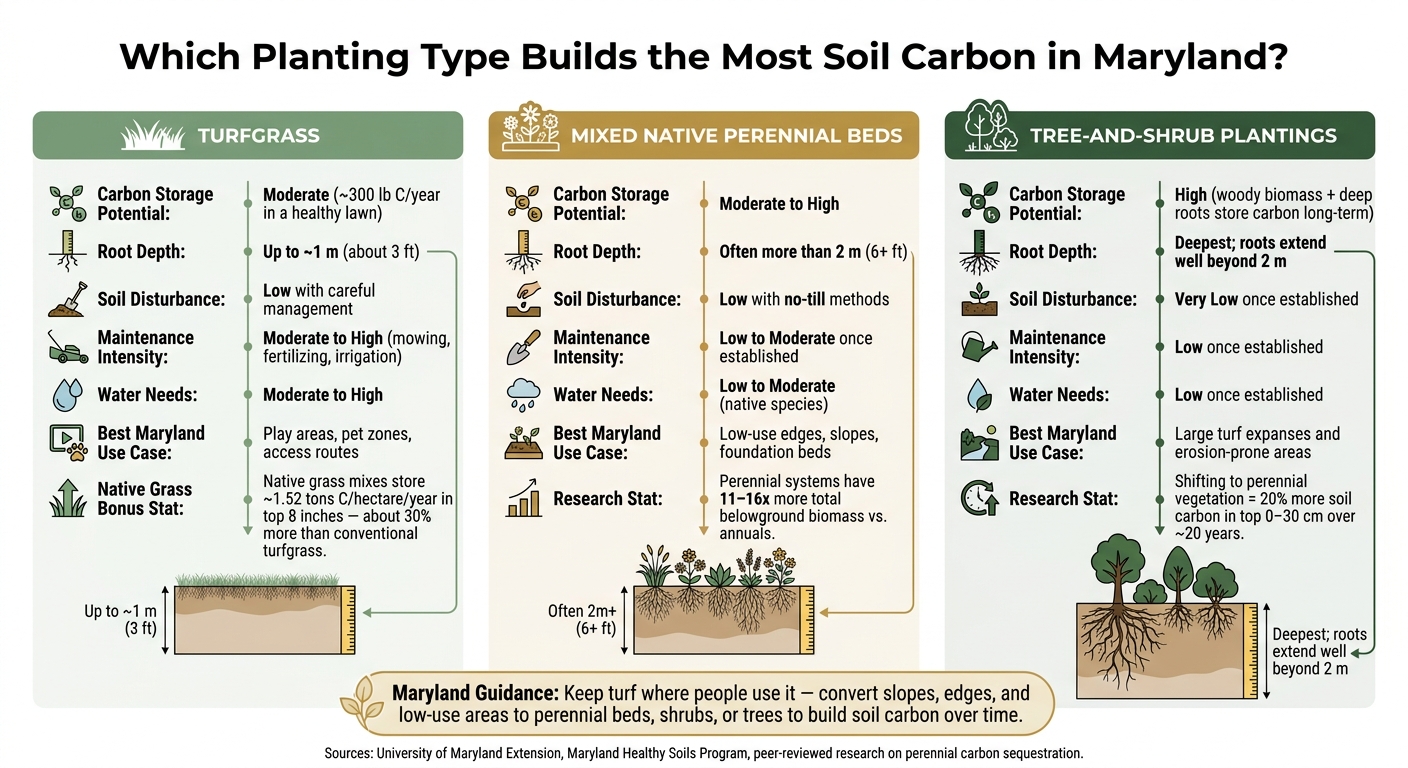 Turfgrass vs. Perennial Beds vs. Trees & Shrubs: Soil Carbon Comparison for Maryland Landscapes
