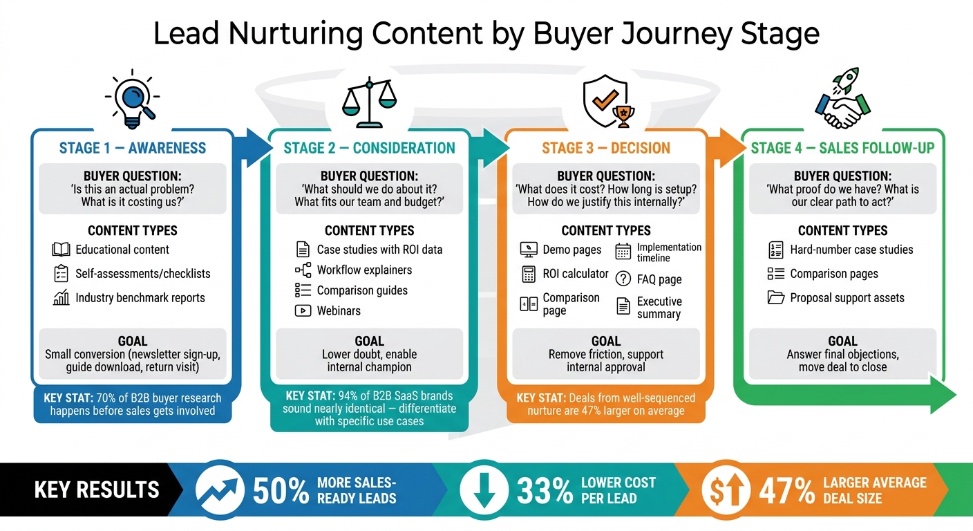 B2B Lead Nurturing Content by Buyer Journey Stage