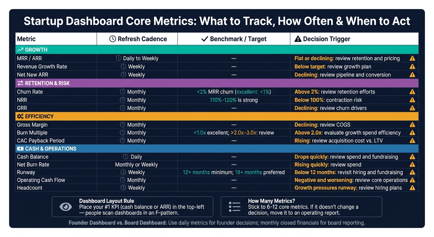 Startup Dashboard Metrics: What to Track, How Often & When to Act