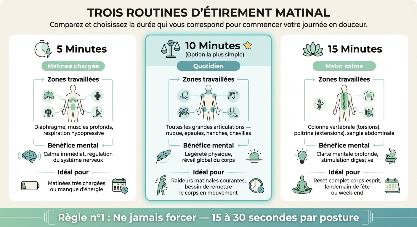 Routine d'Étirements Matinaux : 5, 10 ou 15 Minutes ?