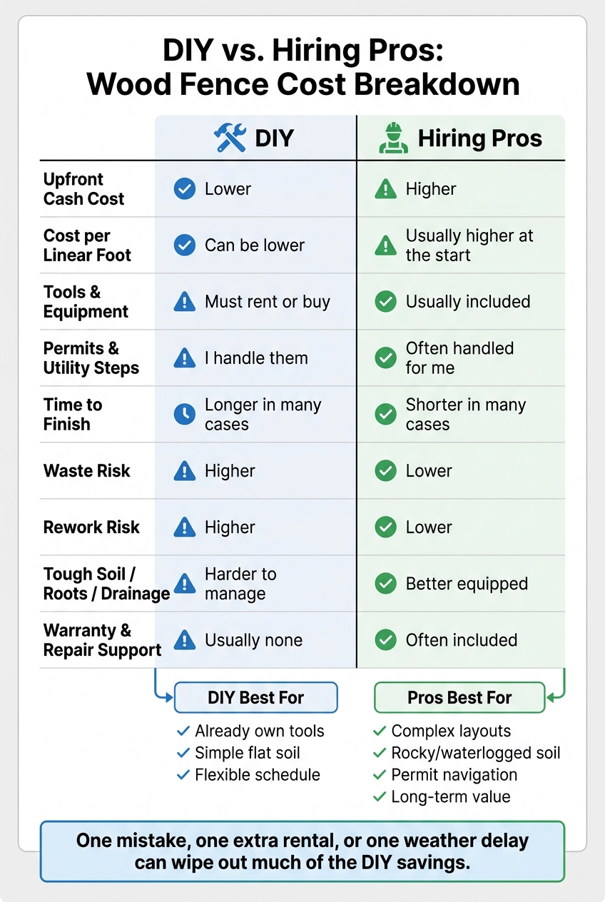 DIY vs. Pro Wood Fence Installation: True Cost Comparison