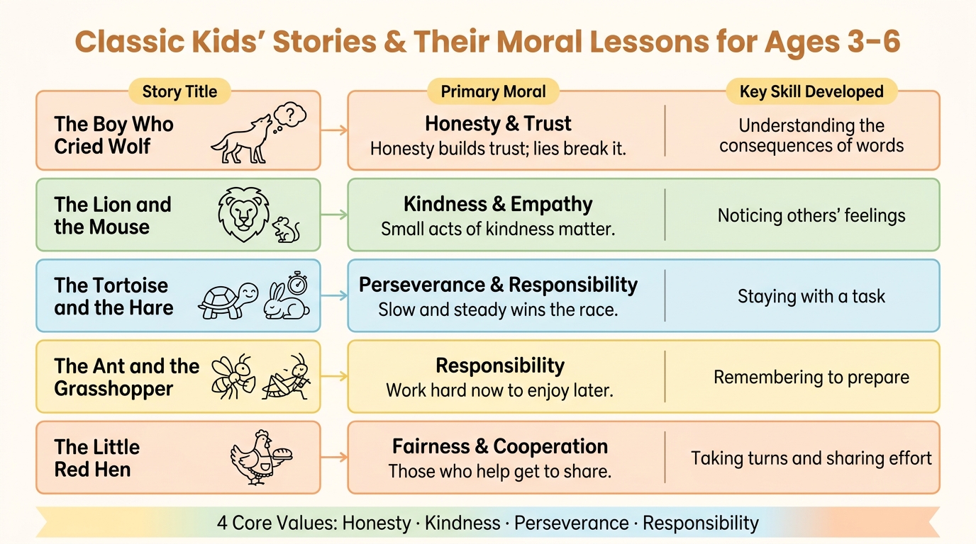 Classic Kids' Stories & Their Moral Lessons for Ages 3–6