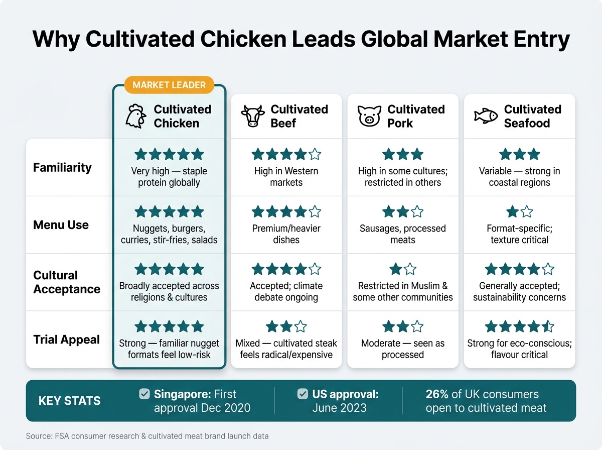 Cultivated Chicken vs Other Meats: Why Chicken Leads Global Market Entry