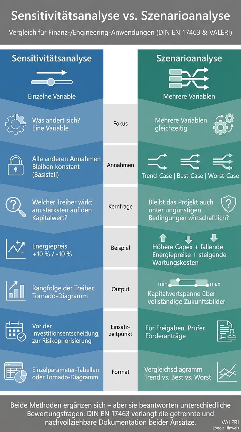 Sensitivit&auml;tsanalyse vs. Szenarioanalyse: Der direkte Vergleich