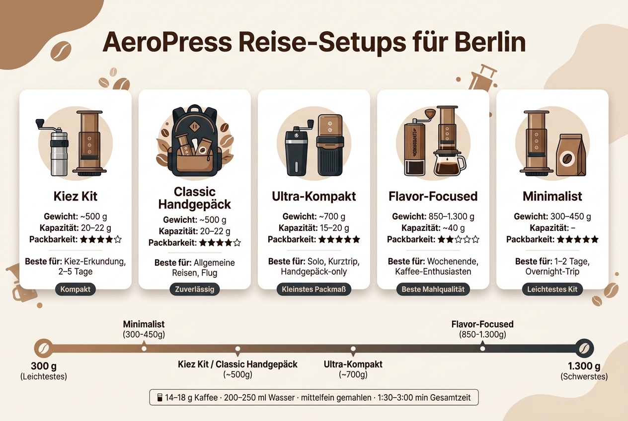 AeroPress Reise-Setup Vergleich: Gewicht, Packmaß & Einsatzbereich
