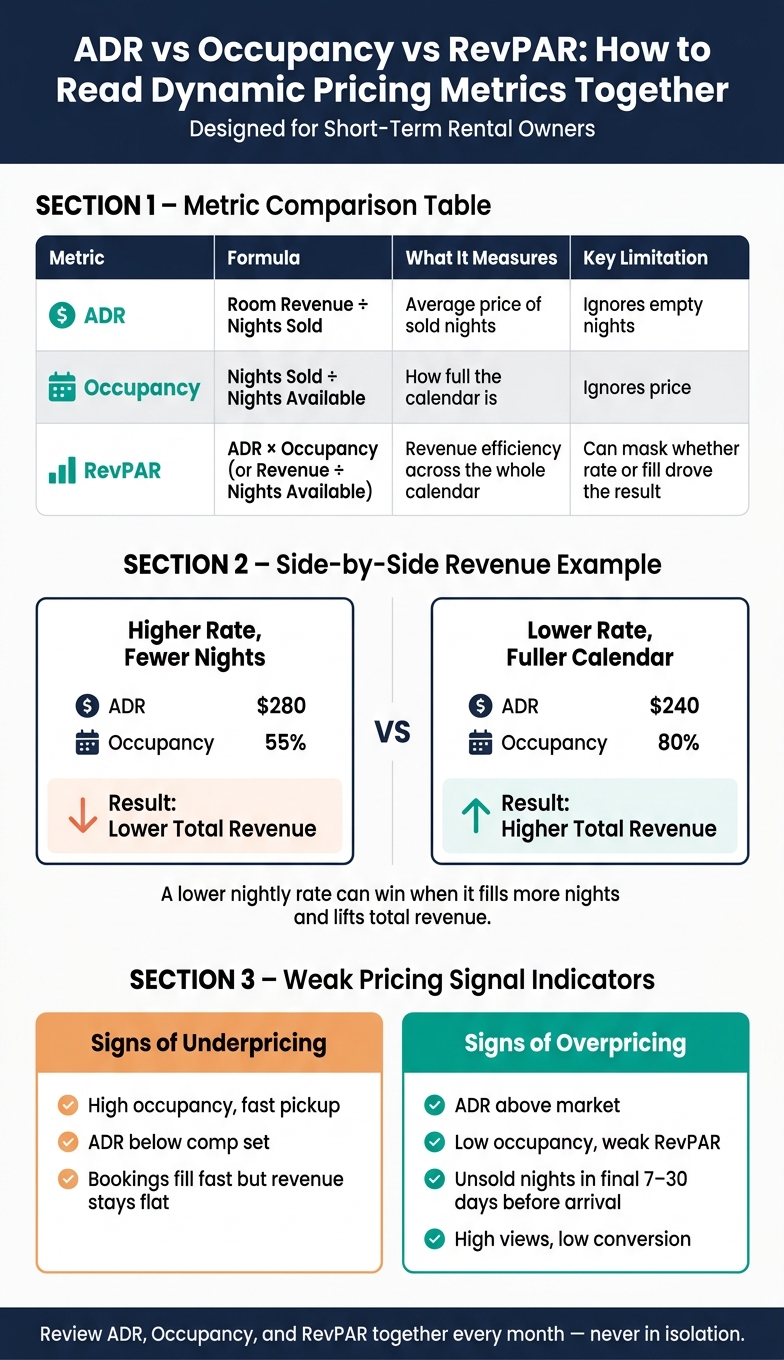 ADR vs Occupancy vs RevPAR: How to Read Dynamic Pricing Metrics Together