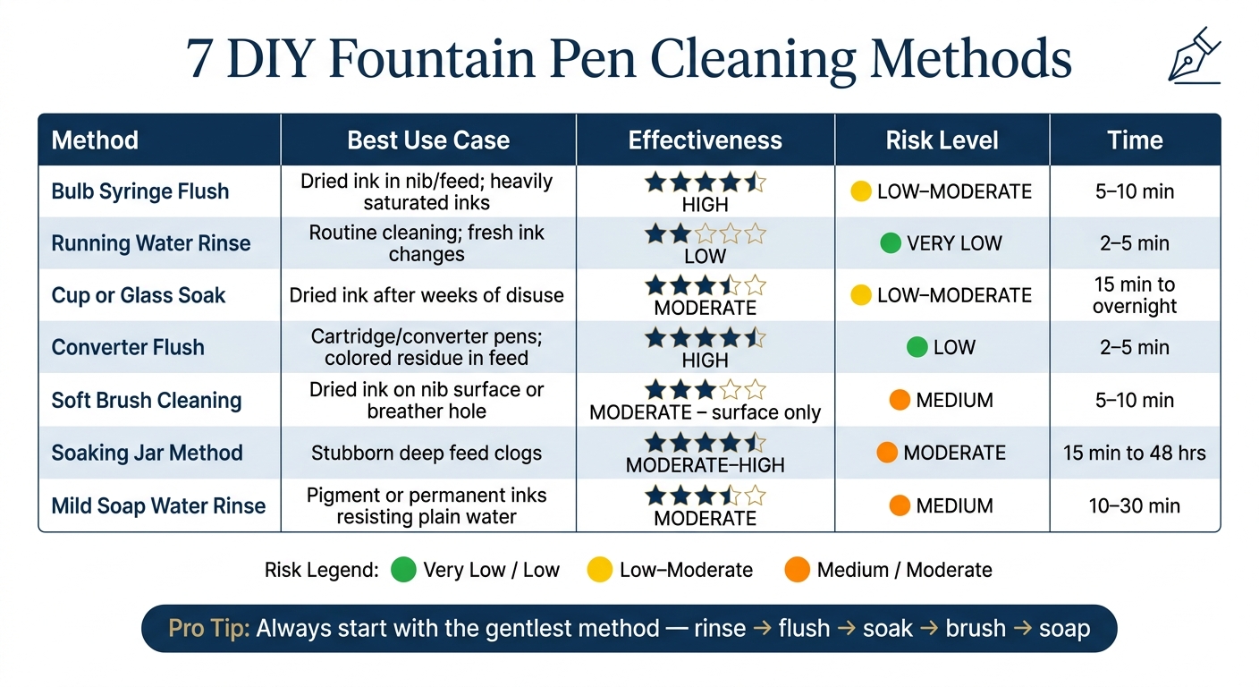 7 DIY Fountain Pen Cleaning Methods: Quick Comparison Guide