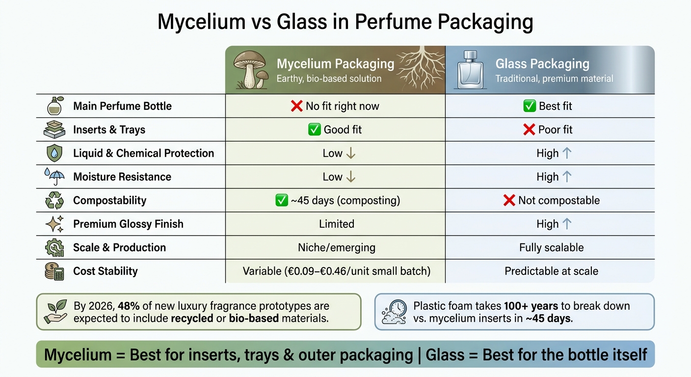 Mycelium vs Glass: Perfume Packaging Comparison 2024