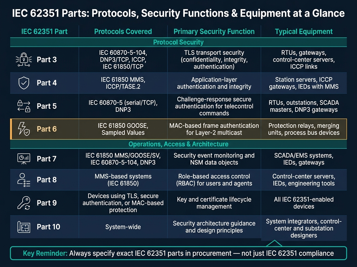 IEC 62351 Parts: Protocols, Security Functions & Equipment at a Glance