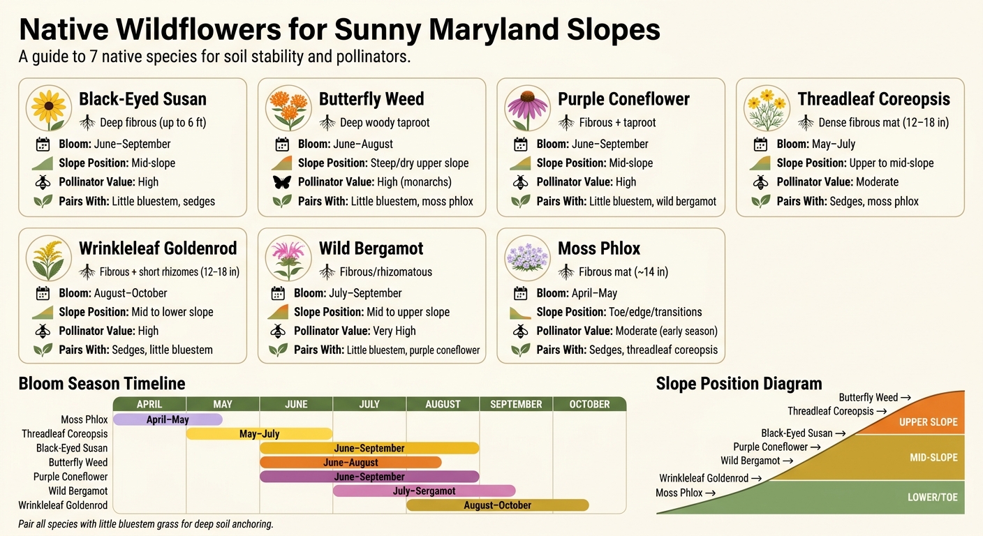 Native Wildflowers for Sunny Maryland Slopes: Plant Comparison Guide