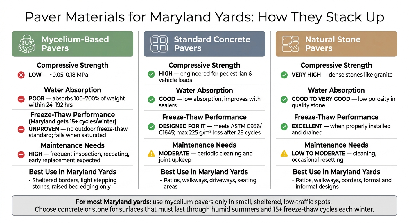 Mycelium vs. Concrete vs. Natural Stone Pavers: Maryland Yard Performance