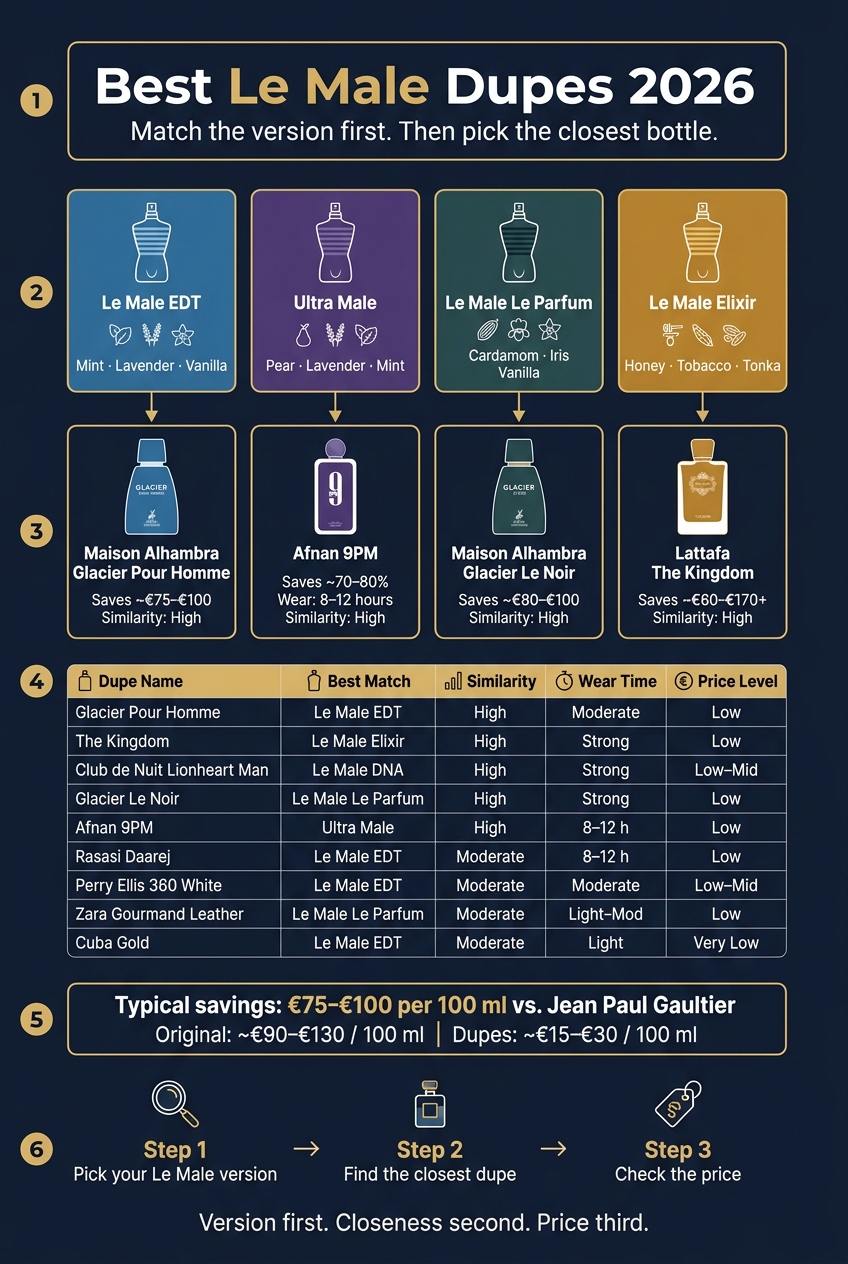 Le Male Dupes 2026: Price vs. Similarity at a Glance