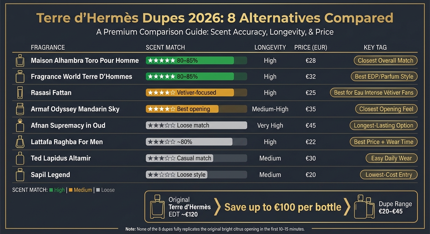 Terre d'Hermès Dupes Compared: Price, Scent Match & Longevity