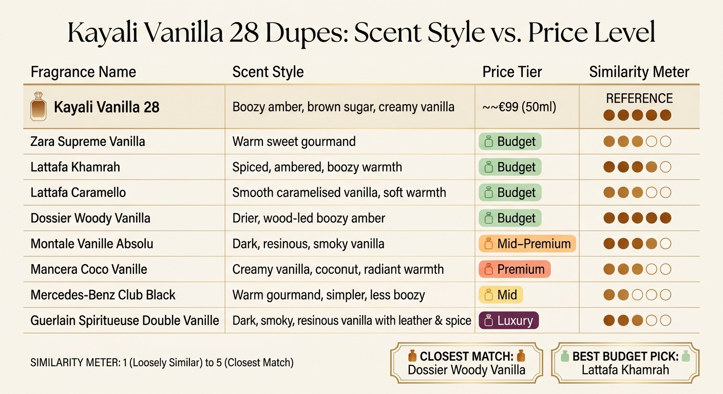 Kayali Vanilla 28 Dupes: Scent Style vs. Price Level Compared