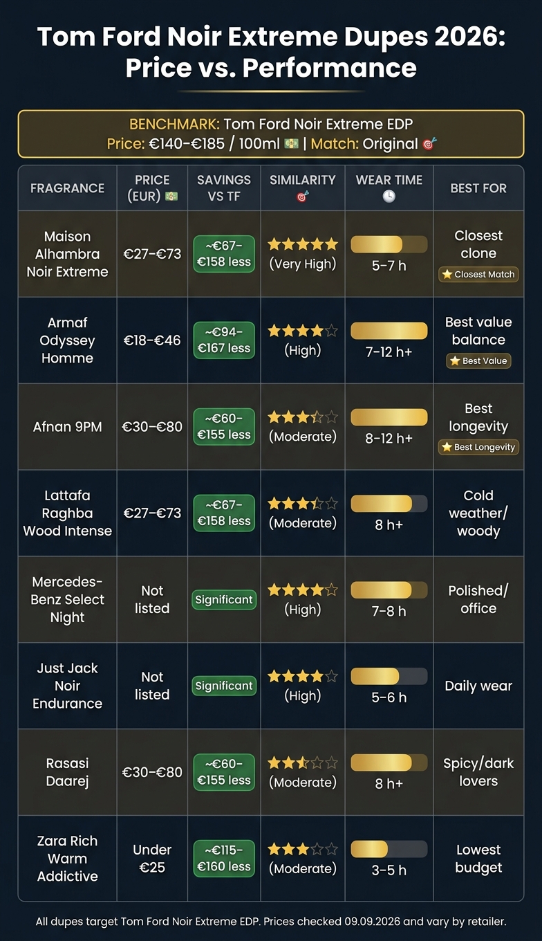 Tom Ford Noir Extreme Dupes 2026: Price vs. Performance Comparison