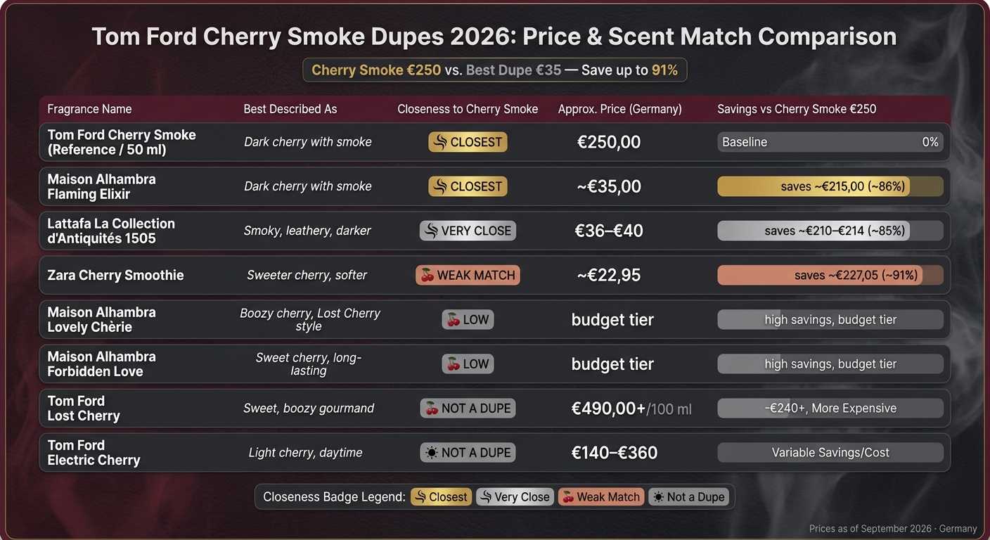 Tom Ford Cherry Smoke Dupes 2026: Price & Scent Match Comparison