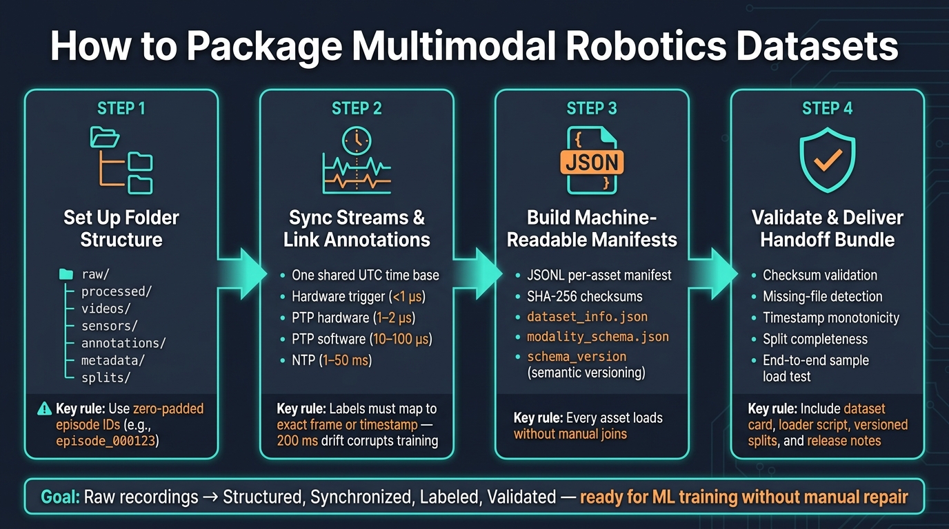 How to Package Multimodal Robotics Datasets: 4-Step Framework