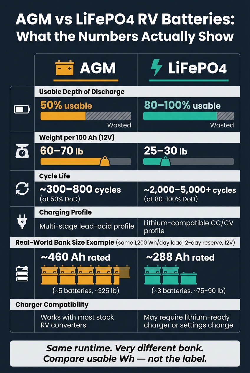 AGM vs LiFePO4 RV Batteries: Size, Weight & Cost Compared