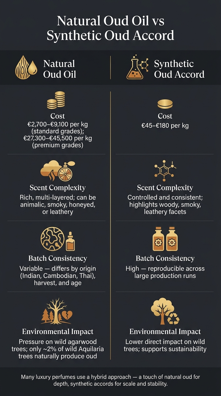 Natural Oud Oil vs Synthetic Oud Accord: Cost, Scent & Sustainability