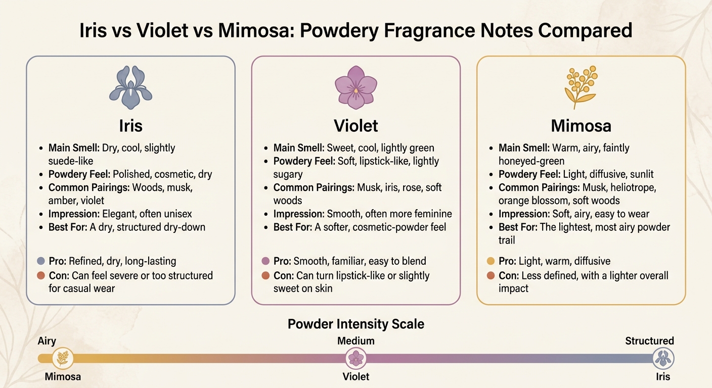 Iris vs Violet vs Mimosa: Powdery Fragrance Notes Compared