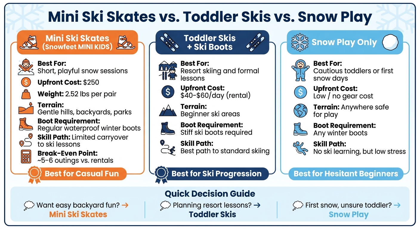 Mini Ski Skates vs Toddler Skis vs Snow Play: Which Is Right for Your Toddler?