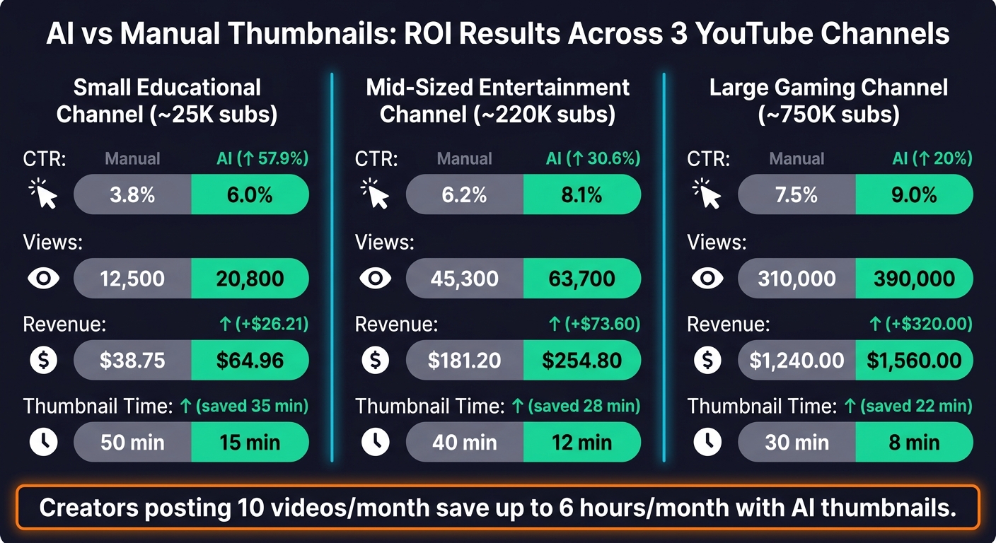 AI vs Manual Thumbnails: CTR, Revenue & Time Saved Across 3 YouTube Channels
