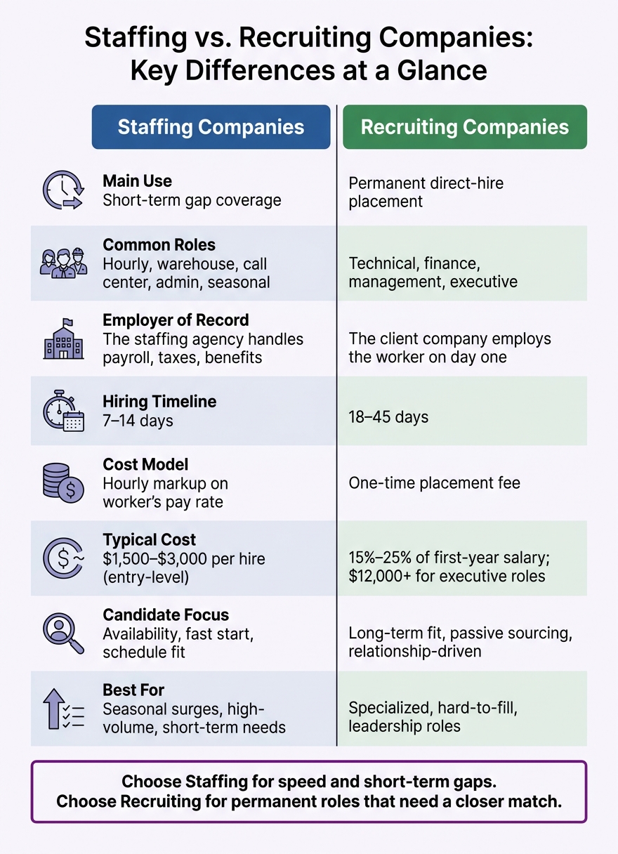 Staffing vs. Recruiting Companies: Key Differences at a Glance
